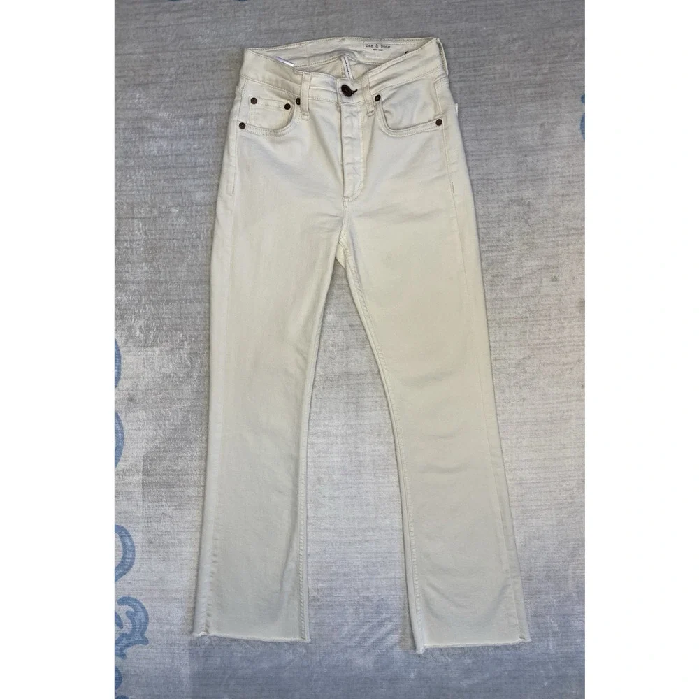 Rag & Bone Jeans Womens 23 Peyton Mid Rise Bootcurt Raw Hem White Denim Pants